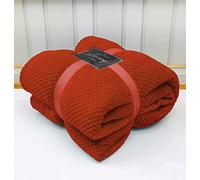 LJ Popcorn Waffle Style Luxurious Throws Super Soft Warm Cosy Sofa and Bed Fleece Blankets (Rust, Double -150x200cms)