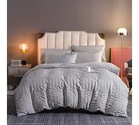 LJ Seersucker Waffle Style Luxury Duvet Covers with Pillow Cases 100% Cotton 200 Thread Count Quilt Covers Bedding Sets (King, Silver)