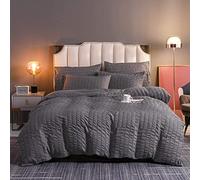 LJ Seersucker Waffle Style Luxury Duvet Covers with Pillow Cases 100% Cotton 200 Thread Count Quilt Covers Bedding Sets (Double, Charcoal)