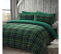 LJ Tartan Check Teddy Fleece Luxurious Duvet Cover Sets Super Soft Warm Cosy Sherpa Fleece Quilt Cover Sets Bedding Sets (Green, King Size)