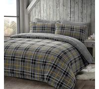 LJ Tartan Check Teddy Fleece Luxurious Duvet Cover Sets Super Soft Warm Cosy Sherpa Fleece Quilt Cover Sets Bedding Sets (Grey, King Size)