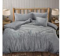 LJ Wave Style Pattern Teddy Fleece Luxurious Duvet Cover Sets Super Soft Warm Cosy Sherpa Fleece Quilt Cover Sets Bedding Sets (Silver, King Size)