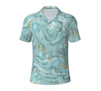 LJABCVNN Azurite Teal and Foil Gold Oil Marble Pattern Print Men's Polo Shirts, Worthy Casual and Business, Suitable for Most Adult Men