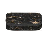 LJABCVNN Black Gold Marble Print Multi-Functional Pencil Case, Stationery Organizer Box for Men and Women