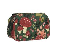 LJABCVNN Bright Mushrooms Art Print Double Clamshell Pen Case, 2-Layer Pencil Pouch with Zipper Pockets for Boys & Girls