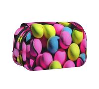 LJABCVNN Bright Pink Tennis Balls Print Double Clamshell Pen Case, 2-Layer Pencil Pouch with Zipper Pockets for Boys & Girls