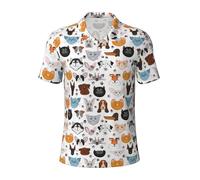 LJABCVNN Cat and Dog Faces Bulldog Beagle Labrador Print Men's Polo Shirts, Worthy Casual and Business, Suitable for Most Adult Men Black