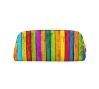 LJABCVNN Colored Wooden Board Print Leather Pouch with Zipper, Storage Bag, Makeup Organizer for Office & Daily Use