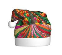 LJABCVNN Colorful Tulips Print Unisex Adult Christmas Hat, Polyester Xmas Hat For Family Holidays & Traditions