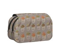 LJABCVNN Egg Cup Noodle Ramen Print Double Clamshell Pen Case, 2-Layer Pencil Pouch with Zipper Pockets for Boys & Girls
