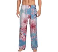 LJABCVNN Japanese Cherry Flowers Print Men'S Pajama Pants, Elastic Waist Drawstring & Side Pockets For Sleep Loungewear