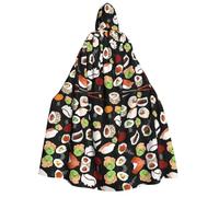 LJABCVNN Japanese Sushi Black Print Adult Halloween Hooded Cloak, Comfortable For Cosplay/Parties/Haunted Houses