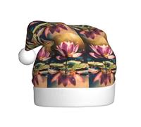 LJABCVNN Lotus Flowers Pink Print Unisex Adult Christmas Hat, Polyester Xmas Hat For Family Holidays & Traditions
