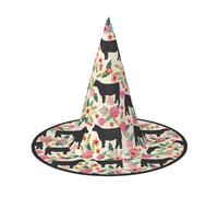 LJABCVNN Pink Flower Show Steer Cows Cattle Print Halloween Witch Hat For Halloween Party, Carnival, A Must Have Costume Accessories