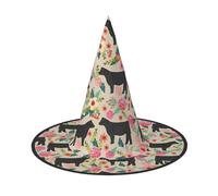LJABCVNN Pink Flower Show Steer Cows Cattle Print Halloween Witch Hat For Halloween Party, Carnival, A Must Have Costume Accessories