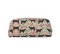 LJABCVNN Pink Flower Show Steer Cows Cattle Print Leather Pouch with Zipper, Storage Bag, Makeup Organizer for Office & Daily Use