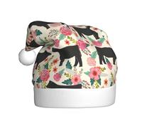 LJABCVNN Pink Flower Show Steer Cows Cattle Print Unisex Adult Christmas Hat, Polyester Xmas Hat For Family Holidays & Traditions