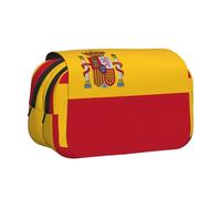 LJABCVNN Spanish Flag Print Double Clamshell Pen Case, 2-Layer Pencil Pouch with Zipper Pockets for Boys & Girls