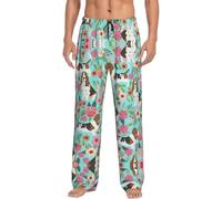 LJABCVNN Sweet Basset Hound Florals Print Men'S Pajama Pants, Elastic Waist Drawstring & Side Pockets For Sleep Loungewear