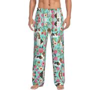 LJABCVNN Sweet Basset Hound Florals Print Men'S Pajama Pants, Elastic Waist Drawstring & Side Pockets For Sleep Loungewear