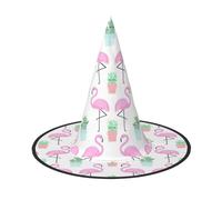 LJABCVNN Tropical Flamingo Cute Cactus Print Halloween Witch Hat For Halloween Party, Carnival, A Must Have Costume Accessories