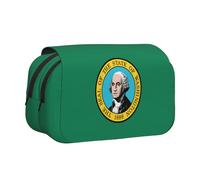 LJABCVNN Washington Flag Print Double Clamshell Pen Case, 2-Layer Pencil Pouch with Zipper Pockets for Boys & Girls