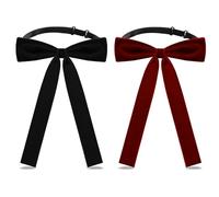 LJBFNN Bow Tie for Women, Western Velvet Ribbon Bow Tie, Colonel Adjustable Bowtie for School Uniform Shirt Wedding, Black,burgundy, 7.68"(19.5cm) x 5.51"(14cm)