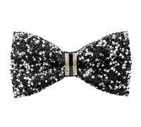 LJBFNN Rhinestone Bow Ties for Men, Adjustable Pre Tied Bow Tie Diamond Sequin Bowtie for Party Banquet Wedding Prom Daily, Black Silver, 4.53" x 2.36"