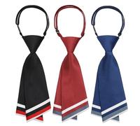 LJBFNN Ties for Women Pre-tied Adjustable Womens Tie, Strap Striped Tie for Women Uniform Necktie for School/Graduation/Work, Black+red+blue, 9.06 x 2.76 '' / 23 x 7 cm