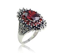 LJBLEUSK Chinese Style Retro Ring S925 Sterling Silver Jewelry Classic Thai Silver Women's Marcassite Garnet Singles, 54 Faceted Synthetic Ring