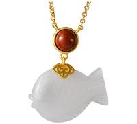 LJBLEUSK Chinese Style S925 Gold Sterling Silver Pendant Fish Nephrite Natural Silver Pendant Gold Plated Female Clavicle Chain Embedded Natural Red Agate Necklace
