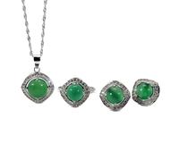 LJBLEUSK Fashion S925 Sterling Silver Necklace Opening Ring Loops Feminist Set Rhinestone Chalcedony Green Classic Retro Charm Creative Gift