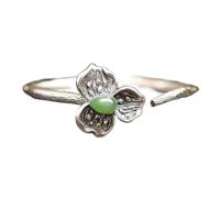 LJBLEUSK Retro Bracelet S925 Sterling Silver Bracelet Inscribed Vintage Nephrite Jasper Lotus Woman Adjustable Bracelet Green