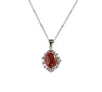 LJBLEUSK Retro S925 Sterling Silver Pendant Necklace Inscribed with Red Agate Style Oval Palace Personalized Collar Chain Collar Necklace Red Agate