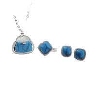 LJBLEUSK S925 Fashion Sterling Silver Necklace Opening Ring Loops Feminist Set Handbag Jewelry Turquoise Blue Pendant Classic Retro Charm Creative Gift