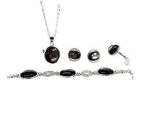 LJBLEUSK S925 Fashion Sterling Silver Necklace Opening Ring Loops Feminist Set Jewellery Black Geometric Shell Bracelet Classic Retro Charm Creative Gift