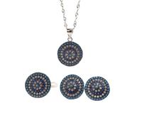 LJBLEUSK S925 Fashion Sterling Silver Necklace Opening Ring Loops Feminist Set Rhinestone Blue Turquoise round Retro Classic Charm Creative Gift