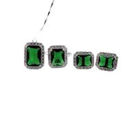 LJBLEUSK S925 Fashion Sterling Silver Necklace Opening Ring Loops Feminist Set Rhinestone Crystal Square Green Classic Retro Charm Creative Gift