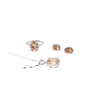 LJBLEUSK S925 Fashion Sterling Silver Necklace Opening Ring Loops Set Jewelry Women's Geometric Oval Champagne Crystal Classic Retro Charm Creative Gift