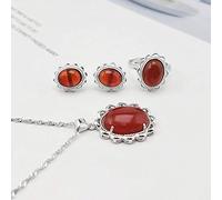 LJBLEUSK S925 Fashion Sterling Silver Necklace Opening Ring Loops Set Jewelry Women's Lace Agate Red Classic Retro Charm Creative Gift
