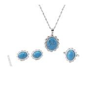 LJBLEUSK S925 Fashion Sterling Silver Necklace Opening Ring Loops Set Women's Jewellery Turquoise Blue Hollow Lace Classic Retro Charm Creative Gift