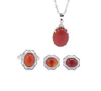 LJBLEUSK S925 Fashion Sterling Silver Necklace Opening Ring Loops Set Women's Jewelry Agate Red Flowers Classic Retro Charm Creative Gift