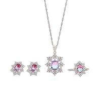 LJBLEUSK S925 Fashion Sterling Silver Necklace Opening Ring Loops Set Women's Jewelry Blue Violet Crystal Flower Classic Retro Charm Creative Gift