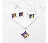 LJBLEUSK S925 Fashion Sterling Silver Necklace Opening Ring Loops Set Women's Jewelry Crystal Square Violet Yellow Classic Retro Charm Creative Gift