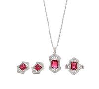 LJBLEUSK S925 Fashion Sterling Silver Necklace Opening Ring Loops Set Women's Jewelry Geometric Irregular Red Crystal Classic Retro Charm Creative Gift