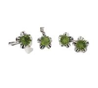 LJBLEUSK S925 Fashion Sterling Silver Necklace Opening Ring Loops Set Women's Jewelry Green Crystal Flower Classic Retro Charm Creative Gift