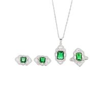 LJBLEUSK S925 Fashion Sterling Silver Necklace Opening Ring Loops Set Women's Jewelry Lace Green Crystal Classic Retro Charm Creative Gift