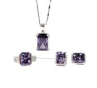 LJBLEUSK S925 Fashion Sterling Silver Necklace Opening Ring Loops Set Women's Jewelry Rectangle Crystal Violet Classic Retro Charm Creative Gift