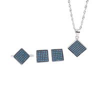 LJBLEUSK S925 Fashion Sterling Silver Necklace Opening Ring Loops Set Women's Jewelry Turquoise Blue Geometric Square Classic Retro Charm Creative Gift