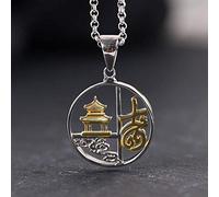 LJBLEUSK S925 Silver Necklace for Women Cloud Pavilion Gold round Creative Engraving Elegant Classic Unique Personality Unisex Gift
